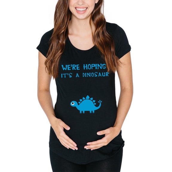 We're Hoping It's a Dinosaur Boy Black Maternity Soft T-Shirt - Small