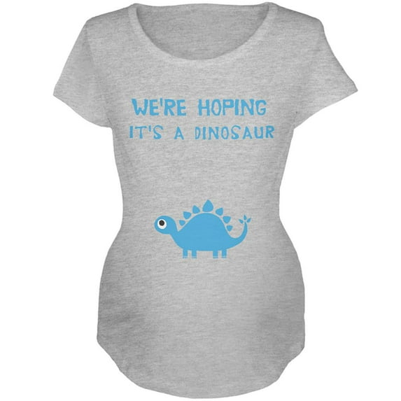 We're Hoping It's a Dinosaur Boy Maternity Soft T Shirt Heather X-LG