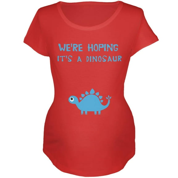 We're Hoping It's a Dinosaur Boy Maternity Soft T Shirt Red 2XL