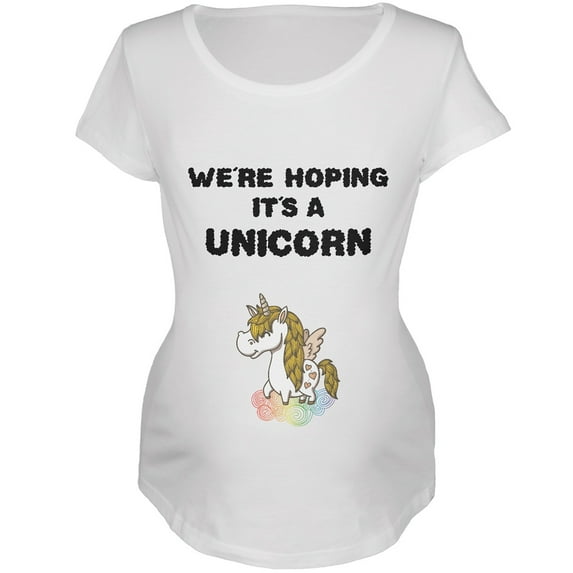 We're Hoping It's a Unicorn White Maternity Soft T-Shirt - Small