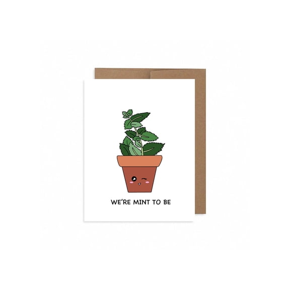 Were Mint to Be Greeting Card Cute Plant Character Design Blank Inside, Envelope Included Perfect Gift for Friends, Anniversaries, or Special Occasions