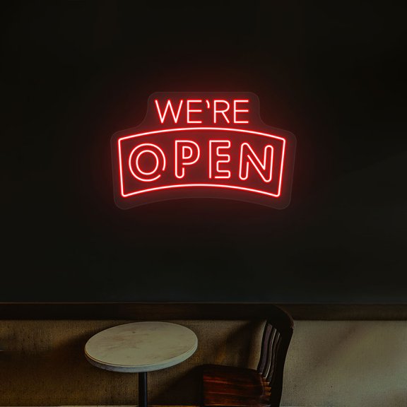 We're Open Arc Shape Sign (red, 21.5"(W)x13.5"(H))