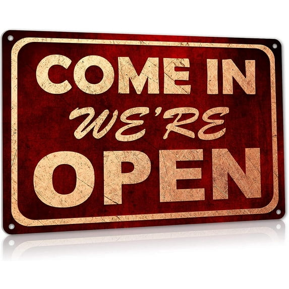 We're Open Signs Man Cave Bar Decor Metal Tin Sign, Beer Pub Accessories Vintage Retail Shop Decorations Aluminum 8" X 12"
