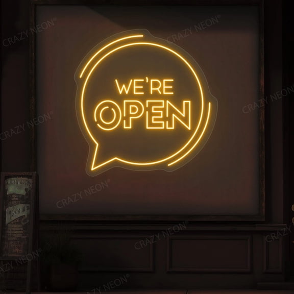 We're Open With Message Icon Sign (Orange, 28"(W)x28.5"(H))
