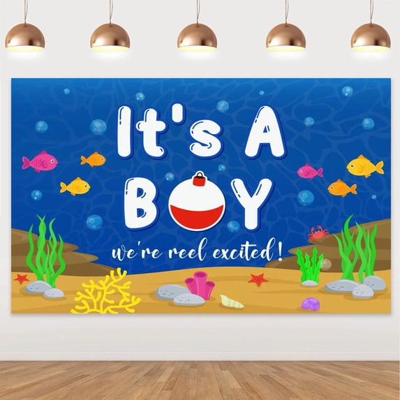 We're Reel Excited It's A Boy Backdrop, Gone Fishing, Baby Shower Background, Fishing Pong Bunting, Boat Fishes Decor, Gender Re