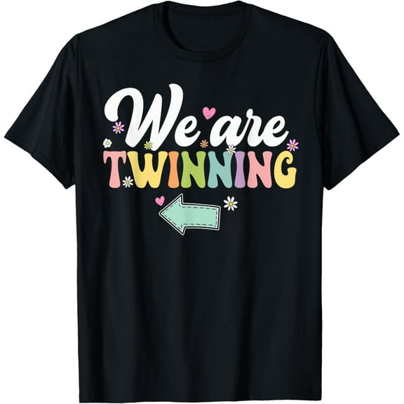 We're Twinning With My Bestie Twin Day Spirit Week Retro 70s T-ShirtMen and women, Black T-shirt, size: Extra large