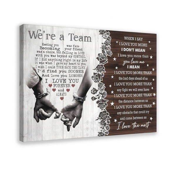 We're a Team Love Quote Canvas Art with Frame – Romantic Wall Decor for Couple, Bedroom, Living Room or Wedding Gift