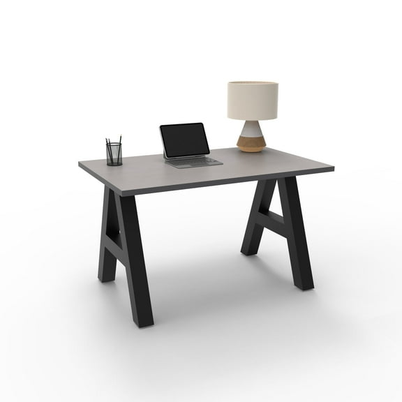 Serenity A-Frame Writing Office Desk for Home and Office, 48"x30" with Gray Pattern Desk Top, Black