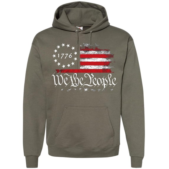 We the People 1776 USA Vintage Flag Hooded Sweatshirt Distressed US Pride Patriotic Warm Pullover Hoodie (MilitaryGreen, Large)