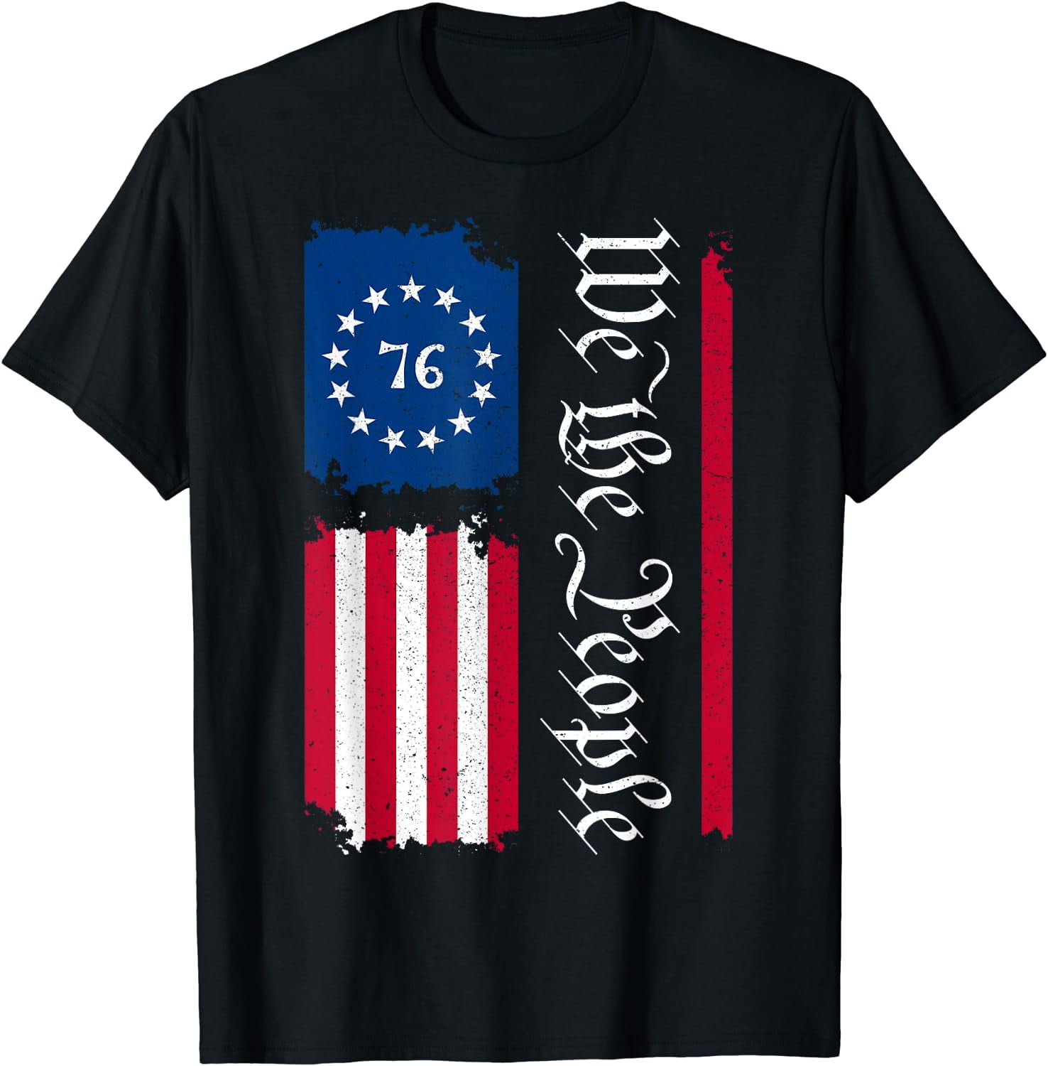 We the People 76 American Flag 鈥?USA Vintage Patriotic T-Shirt Black ...