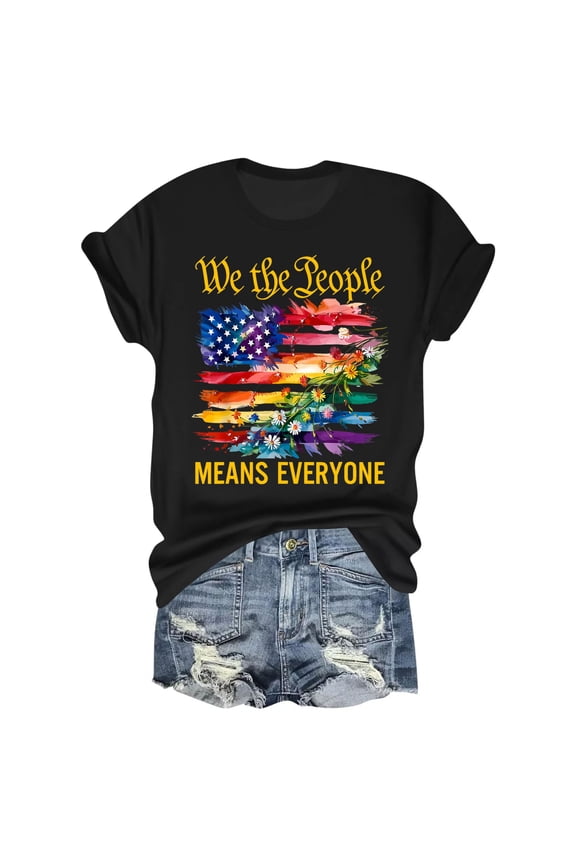 We the People Means Everyone T-Shirt – Vibrant American Flag & Flowers – Pride & Unity Style – Ideal for Celebrating Diversity
