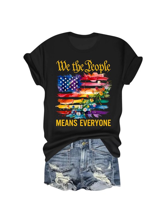 We the People Means Everyone T-Shirt – Vibrant American Flag & Flowers – Pride & Unity Style – Ideal for Celebrating Diversity