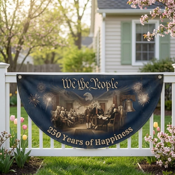 We the People Pleaing Bunting Flag, America 250th Anniversary Semicircle Flag, 1776-2026 Patriotic USA Independence Decor, 4th Of July Gift 18x36in