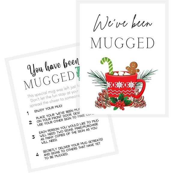We've Been Mugged 25 Pack 8.5x11" inches Standard Paper Size You've Been Mugged Hot Cocoa Christmas Design Elfed Booed for Christmas Game