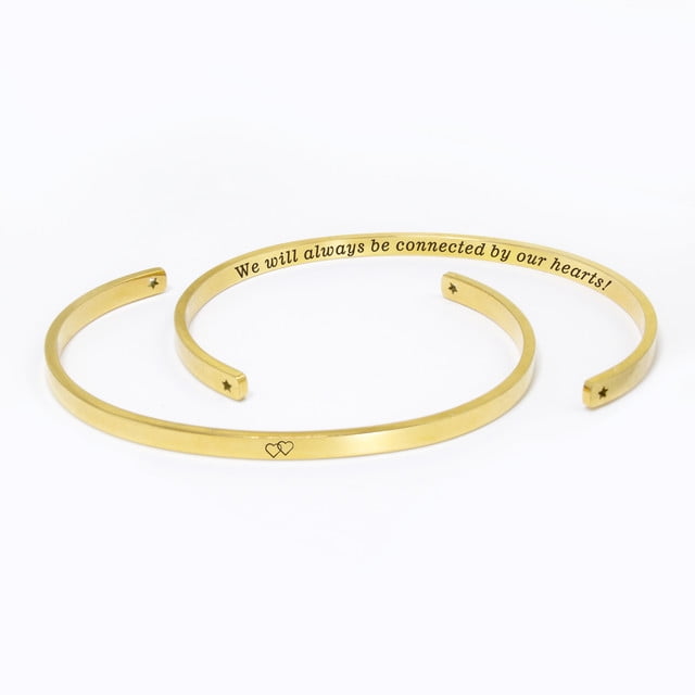 "We will always be connected…" Adjustable Gold Stainless Steel Cuff Bangle Mother's Day Gift Set