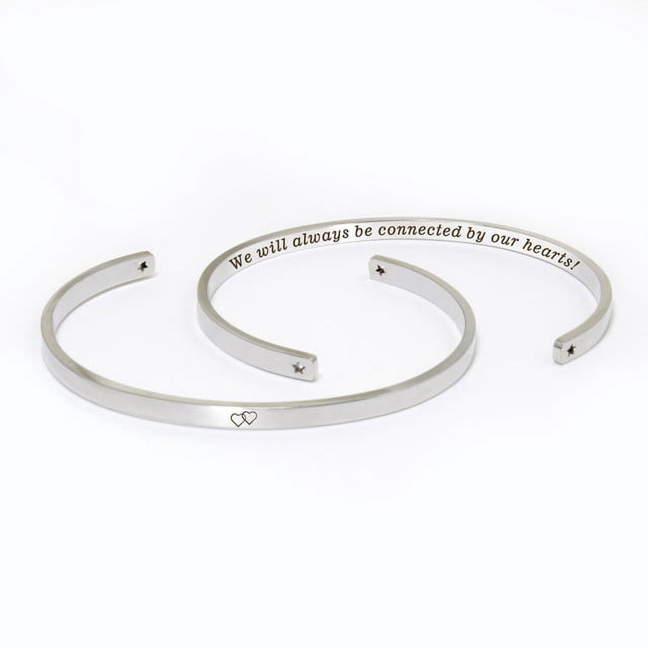 "We will always be connected…" Adjustable Silver Stainless Steel Cuff Bangle Mother's Day Gift Set
