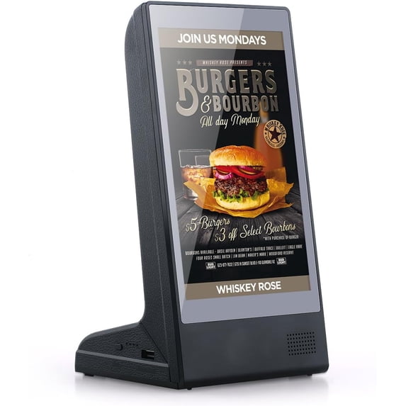 WeADS Electric Sign with Sensitive Touch 8" LCD Screen and WiFi Connection and High-Capacity Portable Charging,Display Table Signs Stand for Restaurant Menu and Show Fair