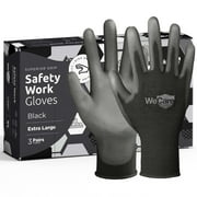 WeCare Black Working Gloves with PU Coating (XL) - 3 Pairs of Safety Work Gloves - Construction, Gardening, Electric Gloves