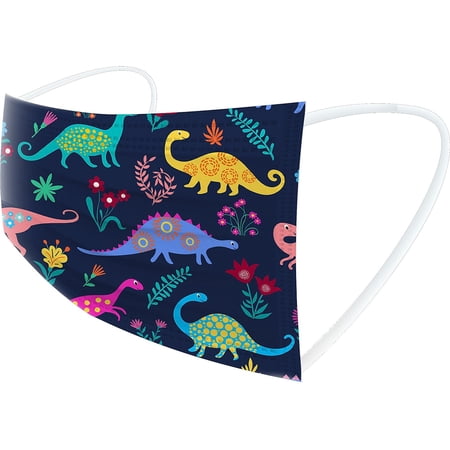 WeCare Disposable Face Mask, 3-Ply with Ear Loop (50 Individually Wrapped) - For KIDS - Assorted Dinosaur Print