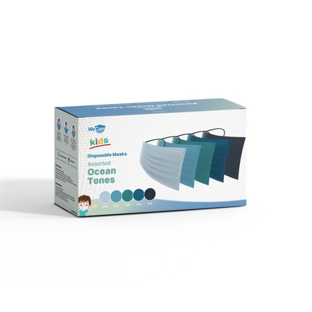 WeCare Disposable Face Mask, 3-Ply with Ear Loop (50 Individually Wrapped) - For KIDS - Assorted Ocean Print