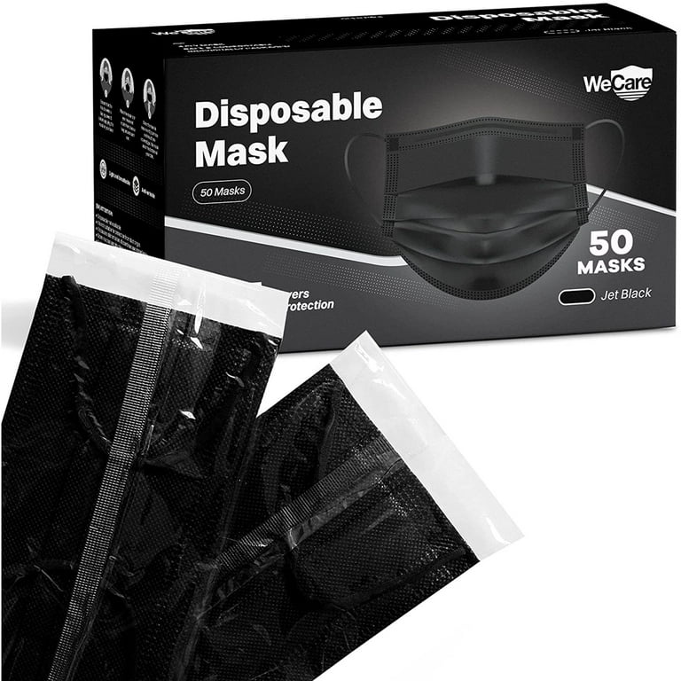 50-Piece 4-Ply Disposable Black Face Masks 