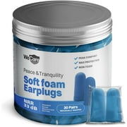 WeCare Individually Wrapped Soft Foam Highest NRR 33dB Earplugs 30 Pairs - Blue