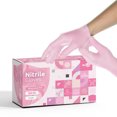 thumbnail image 1 of WeCare Nitrile Latex Free & Powder Free Disposable Gloves - Shimmering Pink - Box of 50 Gloves (Large), 1 of 1