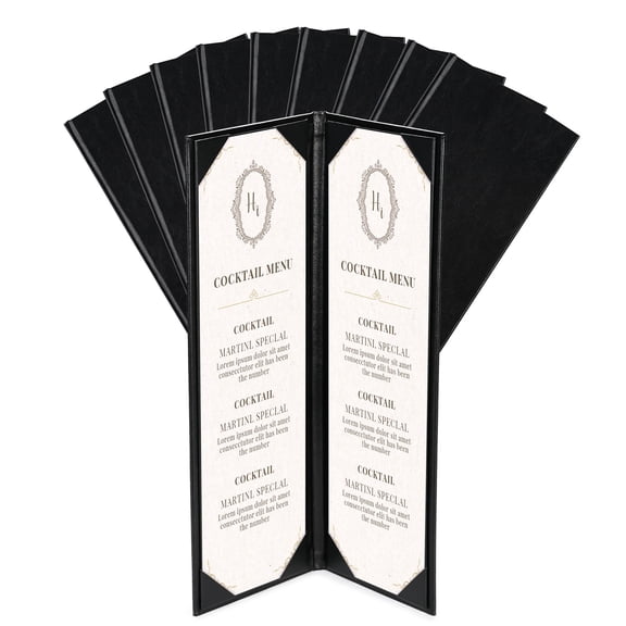 WeChef 10 Pack 4.25"x14" PU Leather Restaurant Menu Covers Bookstyle 2 View with Angled Corners for Wine List Bar