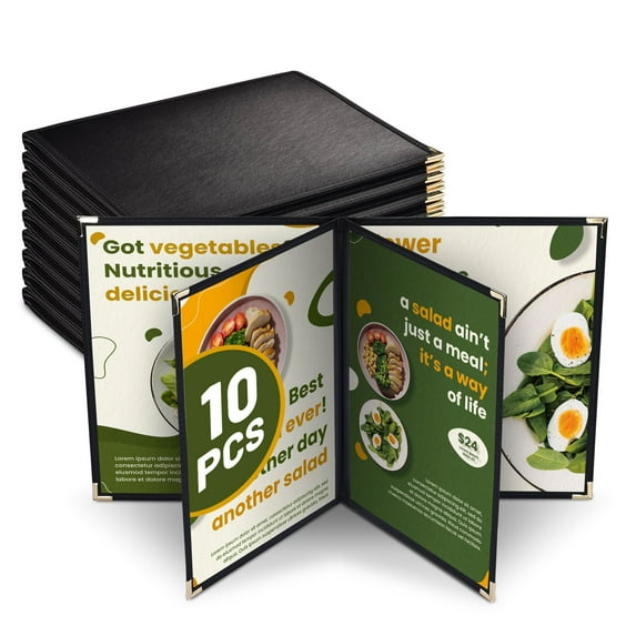 WeChef 10 Pack Restaurant Menu Covers 8.5" x 11" Book Style 4 Pages 6 Views Cafe