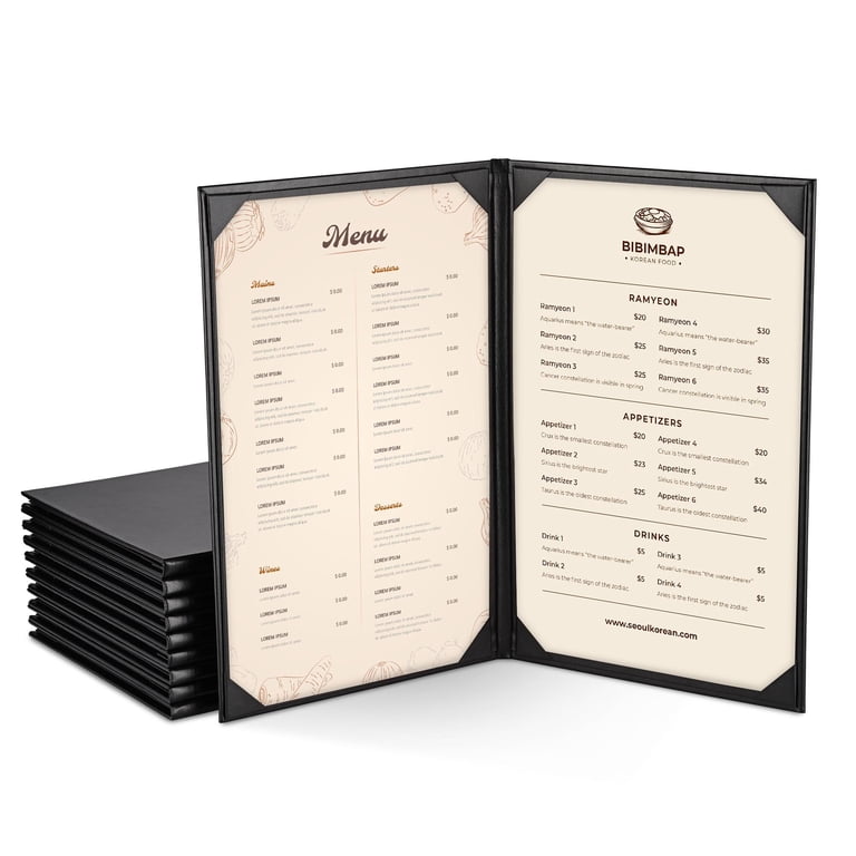 Wechef 20pcs Menu Cover 5 Pages Double Stitched 8.5x11inches 10 View Book Food Bar Restaurant Black