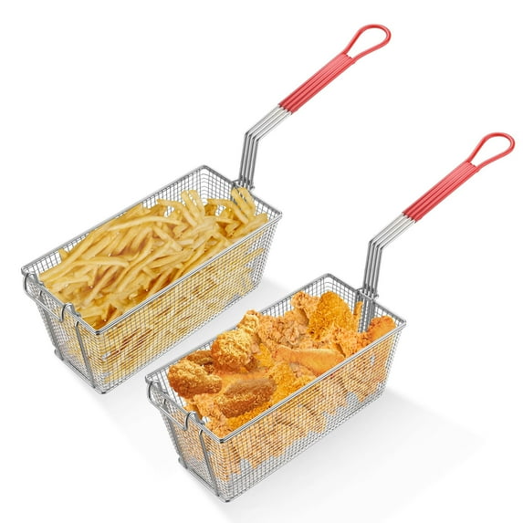WeChef 2Pcs Deep Fryer Baskets with non-slip Handle 13" x 6 5/16" x 5 7/8" Nickel Plating Heavy Duty Construction Fryer Basket for Commercial Restaurant Roadside Stall Red