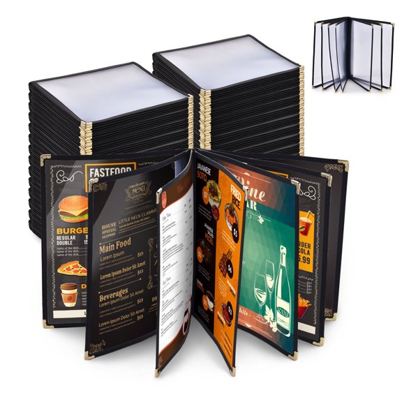 WeChef 30 pack 8.5"x11" Restaurant Menu Book Covers 7 Page 14 View Book Style for Cafe Hotel Bar Black