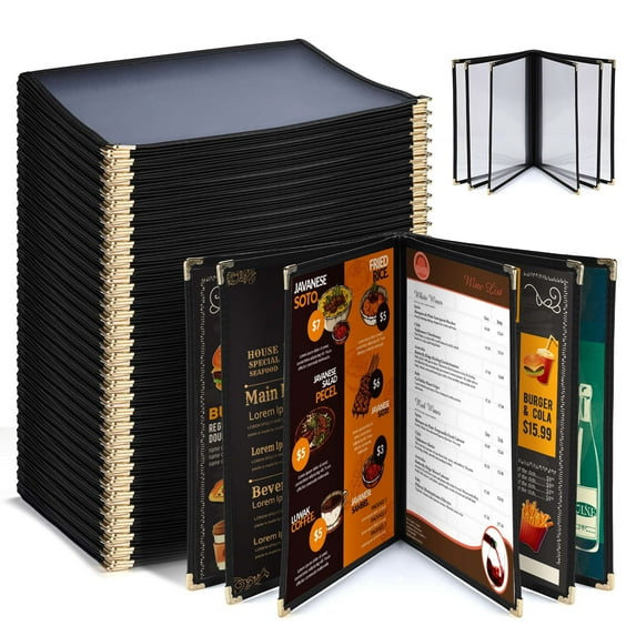 WeChef 30 pack 8.5"x11" Restaurant Menu Book Covers 6 Page 12 View Book Style for Cafe Hotel Bar Black
