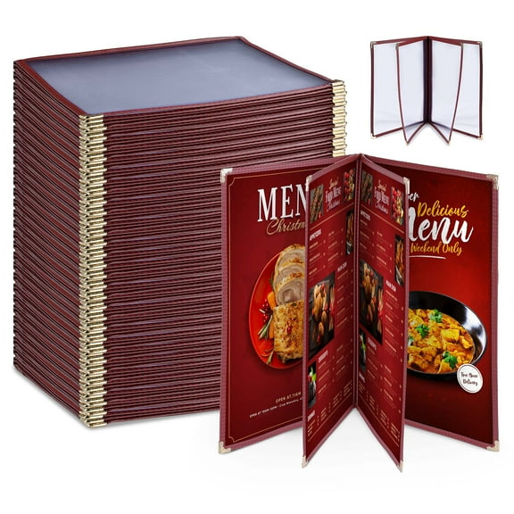 WeChef 30 pack 8.5"x11" Restaurant Menu Book Covers 4 Page 8 View Book Style for Cafe Hotel Bar Burgundy