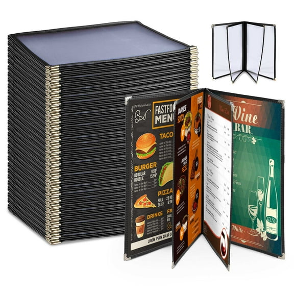 WeChef 30 pack 8.5"x11" Restaurant Menu Book Covers 4 Page 8 View Book Style for Cafe Hotel Bar Black