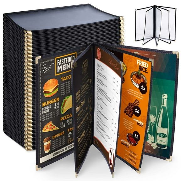 WeChef 30 Pack Menu Covers 8.5 x 14" Book Style Menu Holders 5 Pages 10 Views Restaurant Club Black