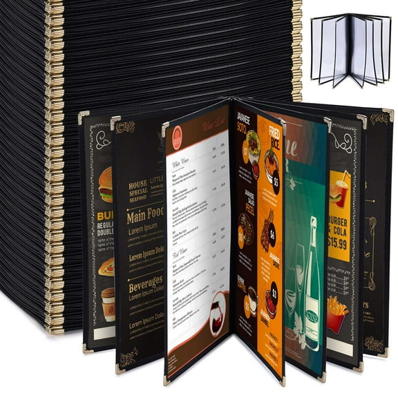 WeChef 30 pack 8.5"x14" Restaurant Menu Book Covers 7 Page 14 View Book Style for Cafe Hotel Bar Black