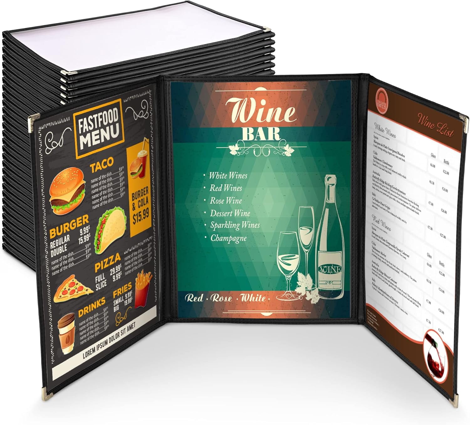 Small Menu Covers WeChef 30 Pack Restaurant Menu Covers 8.5 x 11 Triple Fold 3 Pages 6 ...