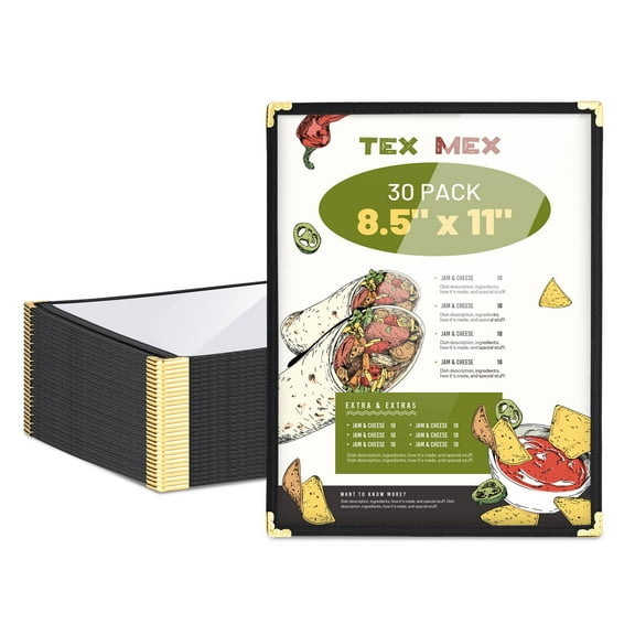 WeChef 30 pack 8.5"x11" Restaurant Menu Book Covers 1 Page 2 View Single Page Wine List for Cafe Hotel Bar Black