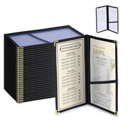WeChef 30 pack6x9 Restaurant Menu Book Covers Check Book 2 Page 4 View Double Fold for Cafe Hotel Bar Black