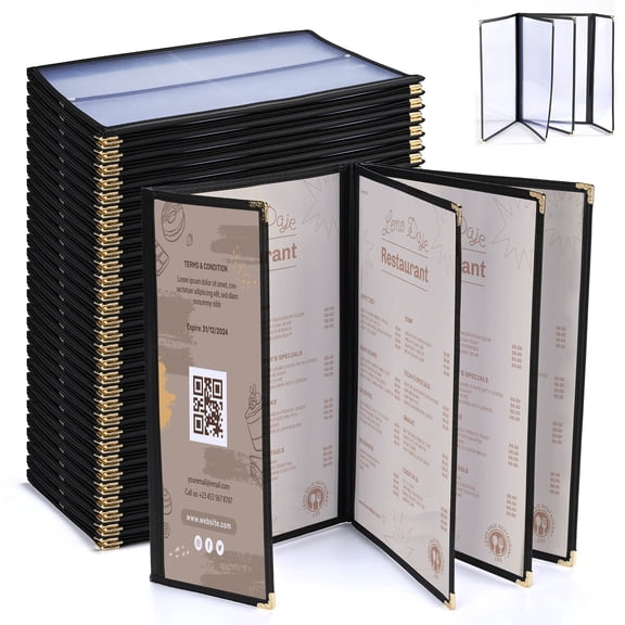 WeChef 30 pack Restaurant Menu Book Covers 8.5"x14" 4 Page 8 View & 4.25x14" Half Page Wine List Bar Cafe Black