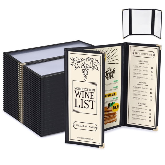 WeChef 30 Pcs Restaurant Menu Covers Gate-view Fold 1 Page 2 View 8.5x11" & 2 Page 4 View 4.25x11" Wine List Bar Cafe