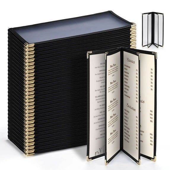 WeChef 30 pack 4.25"x11" Restaurant Menu Book Covers 4 Page 8 View Book Style for Cafe Hotel Bar Black