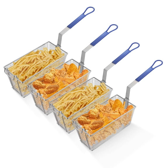 WeChef 4 Pack Deep Fryer Baskets 13" x 6" x 6" with Non-slip Handle Nickel Plating Heavy Duty Construction Fryer Basket for Commercial Restaurant Kitchen Blue