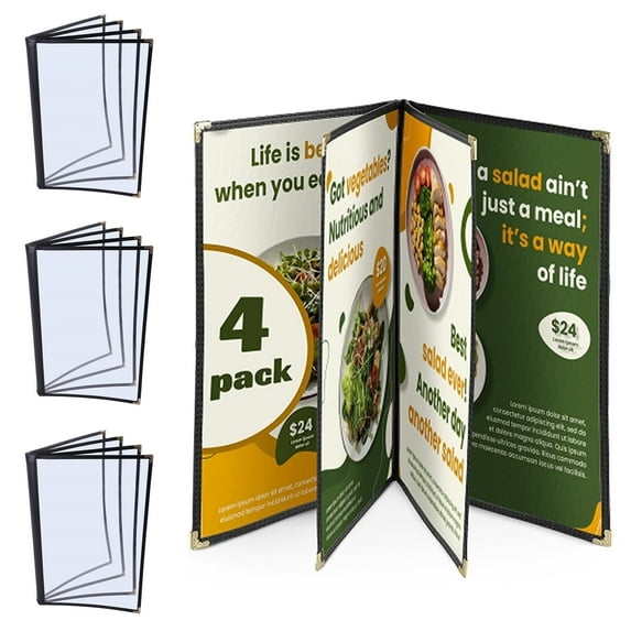 WeChef 4 pack 8.5"x11" Restaurant Menu Book Covers 4 Page 8 View Book Style for Cafe Hotel Bar Black
