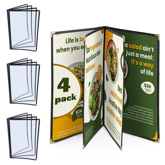 WeChef 4 pack Menu Cover 8.5x11" 4 Page 8 View Restaurant Hotel Cafe Fold Book