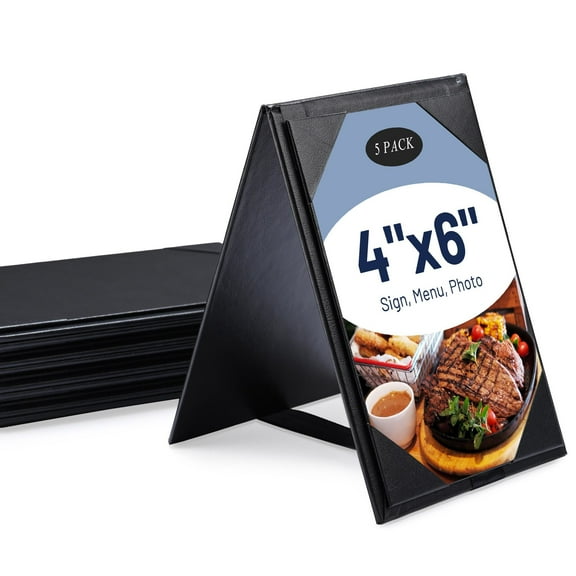 WeChef 5 pack 4"x6" Table Tent Restaurant Menu Holders Double-Sided A-Frame PU leather Drink Dessert for Bar Hotel