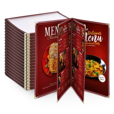 WeChef 40 Pack Restaurant Menu Covers Burgundy 8.5x11" Book Style 4 Pages 8 View