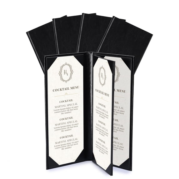 WeChef 5 pack 4.25"x11" Restaurant Menu Book Covers 4 View PU Leather w/ Angled Corner Wine List Bar Hotel