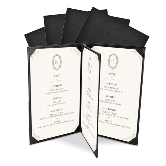 WeChef 5 pack 8.5"x14" Restaurant Menu Book Covers 4 View PU Leather w/ Angled Corner Wine List Bar Hotel